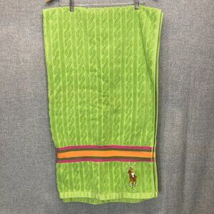Polo Ralph Lauren Towel Large Pony Embroidered Logo Green Pink Cable Knit Rare